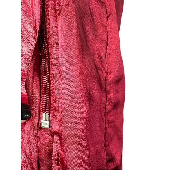 NWT Terry Lewis Classic Luxuries red leather long coat with faux fur hood - size - Picture 10 of 13